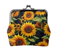 Hermosa cartera de piel sintética de microfibra con estampado de girasoles para organizar el cambio de llaves del lápiz labial