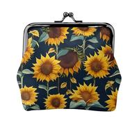 Hermosa cartera de piel sintética de microfibra con estampado de girasoles para organizar el cambio de llaves del lápiz labial