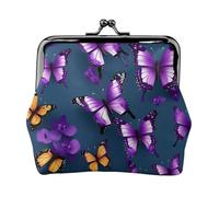 Hermosa cartera de piel sintética de microfibra con estampado de mariposas moradas para organizar el cambio de llaves del lápiz labial