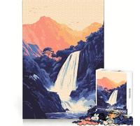 Hermosa Cascada Hawaiana, ilustración Minimalista de Naturaleza Zen, Rompecabezas de 1000 Piezas para Adultos, desafío Inteligente, Momento de relajación, Cierre Fino, (50x75cm)