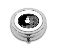 Hermosa chica triste en marco redondo estilo Art Nouveau bonito diseño de emblema de pelo redondo personalizado bolsillo plateado 2.1 pulgadas - 3 compartimentosBox/pastillero bolsillo