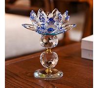 Hermosa cristal vidrio Lotus Titulares de velas Feng Shui Decoración para el hogar Big Tealight Vela Soporte Soporte Decoración de Candillería-Blau_METRO