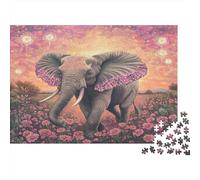 Hermosa elefanta, Flores 52x38cm/1000pcs Puzzle Adecuado para Adultos Y Multitud Mayores De 14 Años