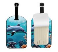 Hermosa etiqueta de equipaje con estampado de delfines del mundo submarino con estampado de coral, elegante etiqueta de equipaje de 4.3 x 2.76 pulgadas, protección de privacidad para maletas, bolsas