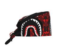 Hermosa gorra de trabajo de limpieza con estampado hexagonal, turbante con banda para el sudor, cómoda cubierta estética para la cabeza, Tiburón rojo y negro, Talla única