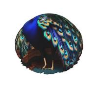 Hermosa imagen de pavo real Gorro de ducha, gorro de dormir, gorro de baño elástico impermeable de doble capa, gorro de baño reutilizable