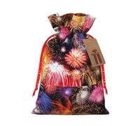 Hermosa impresión de fuegos artificiales de 4.7 x 6.9 pulgadas en bolsa de Navidad con cordón, ideal para adultos para envolver regalos para Navidad Halloween