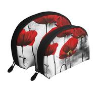 Hermosa impresión de Tinta de Flor de Amapola, Bolsa de Maquillaje de Concha, Monedero pequeño para Mujer, Bolsa de artículos de tocador, Bolsa de cosméticos, 2 Piezas