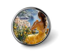 Hermosa insignia metálica redonda de la costa italiana, broches impresos, bonitos botones decorativos, alfileres para mochilas y ropa.