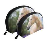 Hermosa Lavanda De Caballo Palomino, Bolsa de Maquillaje de Concha, Monedero pequeño para Mujer, Bolsa de artículos de tocador, Bolsa de cosméticos, 2 Piezas