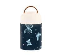 Hermosa lonchera aislada al vacío de acero inoxidable con patrón de mariposas para comida caliente con cuchara para niños avena durante la noche, 17 onzas