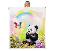 Hermosa manta de panda, tamaño de lanzamiento coloridas pintadas a mano, flores de mariposas, cama para adolescentes, lindas plantas silvestres rurales, decoración del hogar para sofá