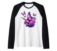 Hermosa mariposa púrpura rosa mariposa amantes regalos mujeres Camiseta Manga Raglan