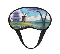 Hermosa máscara de dormir opaca con estampado de molino de viento de río, cómoda cubierta de ojos, ajustable, perfecta para viajes, meditación y camping