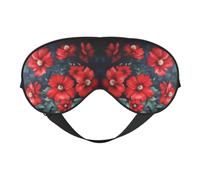 Hermosa máscara de ojos suave con estampado de flores rojas, cubierta reversible para viajes, correa ajustable opaca para dormir