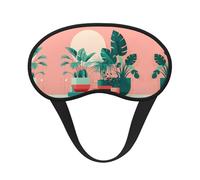 Hermosa máscara para dormir con plantas verdes en maceta, cómoda y satinada, con borde negro, para bloquear la luz y dormir reparador