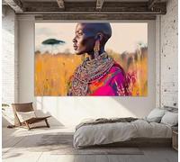 Hermosa mujer de la tribu Masái, lienzo impreso, póster de mujer africana, arte masái, decoración de pared africana abstracta (70 x 110 cm/marco interior)