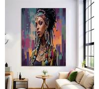 Hermosa Mujer Negra Pinturas Sobre Lienzo Moderno Negro Personajes De La Ilustración De La Ciudad Poster E Impresiones Arte Mural Para Sala De Fondo Colgante Estar Décor Fotos Sin Marco 30X40Cm