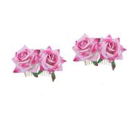 Hermosa pinza for el cabello, 2 piezas Peine for el cabello con flor de rosa for boda Peine for el cabello nupcial loco Peinados de bailarina Peine for el cabello floral burdeos Flor de rosa (Color :