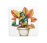 Hermosa planta de follaje en maceta, doble banda, cubierta de luz, placa de pared, decoración de interruptor, tamaño estándar, 11,4 x 11,4 cm