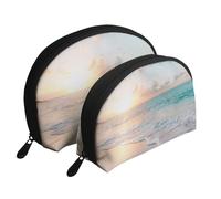 Hermosa Playa Atardecer Amarillo, Bolsa de Maquillaje de Concha, Monedero pequeño para Mujer, Bolsa de artículos de tocador, Bolsa de cosméticos, 2 Piezas