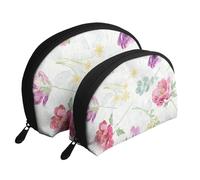 Hermosa Primavera Floral Fresca, Bolsa de Maquillaje de Concha, Monedero pequeño para Mujer, Bolsa de artículos de tocador, Bolsa de cosméticos, 2 Piezas