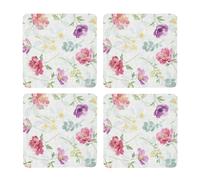 Hermosa Primavera Fresca Floral,Posavasos Cuadrados de Corcho MDF, Almohadilla para Tazas, Juego de 4 Posavasos para Bebidas