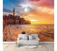 Hermosa Puesta De Sol Ciudad Edificio Mar 3D Papel Pintado Pared Fácil Instalación Oficina Sala Estar Sofá Dormitorio TV Fondos Decoración-300cm×210cm