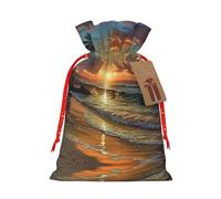 Hermosa puesta de sol en la playa, 1 bolsa de material duradero de 8.3 x 11.8 pulgadas con cordón para regalo elegante de Halloween