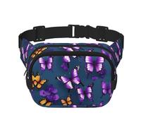 Hermosa riñonera con cremallera de mariposa morada, bolsas cruzadas con correa ajustable para correr, ciclismo, Black, Talla única