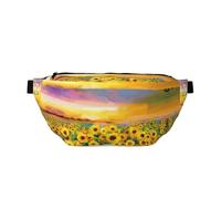 Hermosa riñonera con estampado de girasoles y puesta de sol para mujeres y hombres, grande, para senderismo, viajes, fácil de transportar