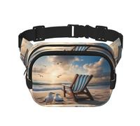 Hermosa riñonera cuadrada de doble capa con cielo azul y mar para actividades al aire libre como deportes, viajes, senderismo, ciclismo, Black, Talla única