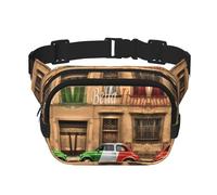 Hermosa riñonera de moda con estampado de Italia, bolsa de cintura de capa cuadrada negra con correa ajustable, Negro -, Talla única