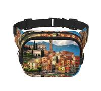 Hermosa riñonera de moda con estampado de Italia, bolsa de cintura de capa cuadrada negra con correa ajustable, Negro -, Talla única