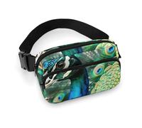 Hermosa riñonera de pavo real para mujeres y hombres, riñonera, bolsa ajustable casual para viajes, deportes, senderismo, blanco, 7.9 x 5.1 pulgadas, White, 7.9x5.1inches