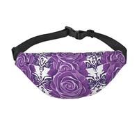 Hermosa riñonera grande con rosas moradas para niños, bolsa cruzada de viaje, adecuada para disfrutar de deportes, correr, ciclismo, viajes, pesca