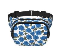 Hermosa riñonera multifuncional con estampado de rosas azules, bolsa de mensajero unisex de moda, bolsa de almacenamiento deportiva de viaje