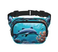 Hermosa riñonera para mujer, diseño de delfines del mundo submarino, estampado coral, riñonera para uso diario, viajes, al aire libre, correr, caza, para adultos, Negro -, Talla única