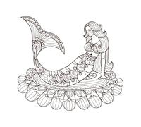 Hermosa sirena en flor dibujada a mano Calcomanías de pared de PVC 42x46.9cm Vinilos para ventanas Café