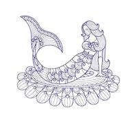 Hermosa sirena en flor dibujada a mano Calcomanías de pared de PVC 54.6x61cm Pegatinas para vidrio Azul oscuro