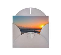 Hermosa tarjeta de felicitación con estampado de amanecer y océano, tarjeta en blanco con sobre, diseños únicos para invitaciones a festivales