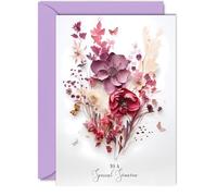 Hermosa tarjeta de felicitación para mujer, ramo de flores prensadas, hermosa tarjeta de cumpleaños para amiga, familia, colega, hija, madre, hermana, abuela, prima, 5 x 7 pulgadas, tarjetas de