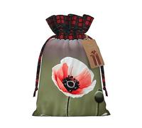 Hermosa tinta de flor de amapola, 1 bolsa de Navidad con cordón de 8.3 x 11.8 pulgadas, bolsa robusta para regalos y artículos esenciales de uso diario