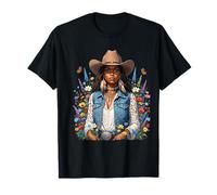 Hermosa Vaquera Negra con Wildflower Western Vibes Flower Camiseta