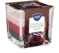 Hermosa vela en vidrio de 3 colores, chocolate Cherry, 32 horas tiempo de combustión