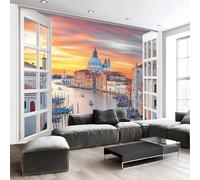 Hermosa Vista Del Río La Ciudad Desde La Ventana. Papel Pintado Impreso En 3D, 250 X 175 Cm Pared Papel Pintado, Fotografía Realista Decoración De Paredes Para Salón Dormitorio Pasillo Comedor,