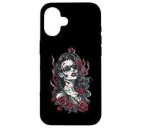 Hermosa Zombie Psychobilly Rosas Rebelde Punk Rock Carcasa para iPhone 16