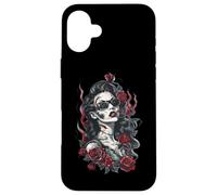 Hermosa Zombie Psychobilly Rosas Rebelde Punk Rock Carcasa para iPhone 16 Plus