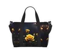 Hermosas bolsas de lona con rosas amarillas para viajar, ligeras bolsas de viaje Oxford para artículos personales para mujeres, bolsas de gimnasio ideales para hombres, Black, Talla única