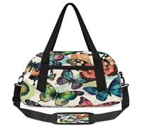 Hermosas bolsas de lona para niños, diseño de mariposa, vintage, ligera, deportiva, para gimnasio, para niños, pequeñas bolsas de viaje para el fin de semana, bolsa de baile, Bella mariposa, 18.5L x